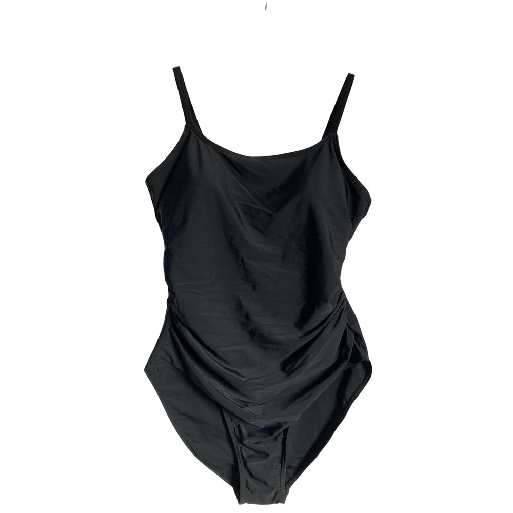 Black One Piece Ruched Swimsuit Adjustable Straps XL NWT